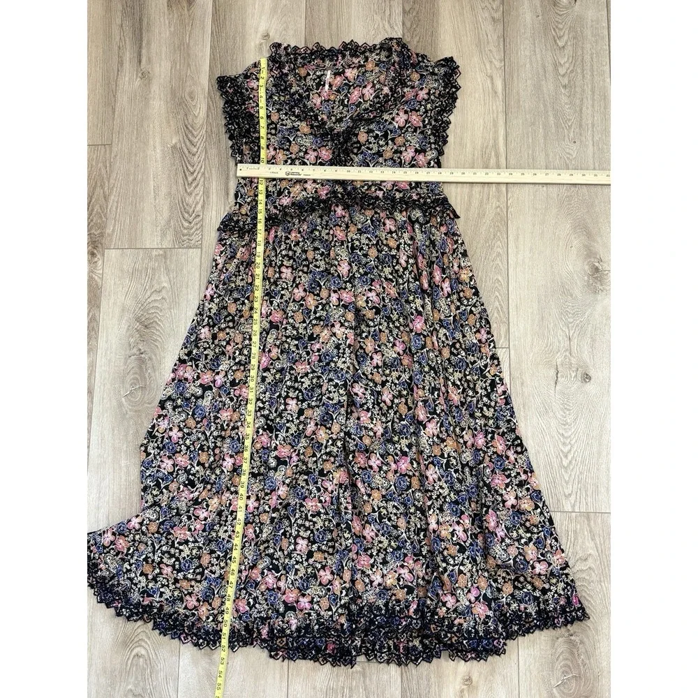 FREE PEOPLE Small Milania Floral Maxi Dress Dark Combo Boho Oversized Peasant